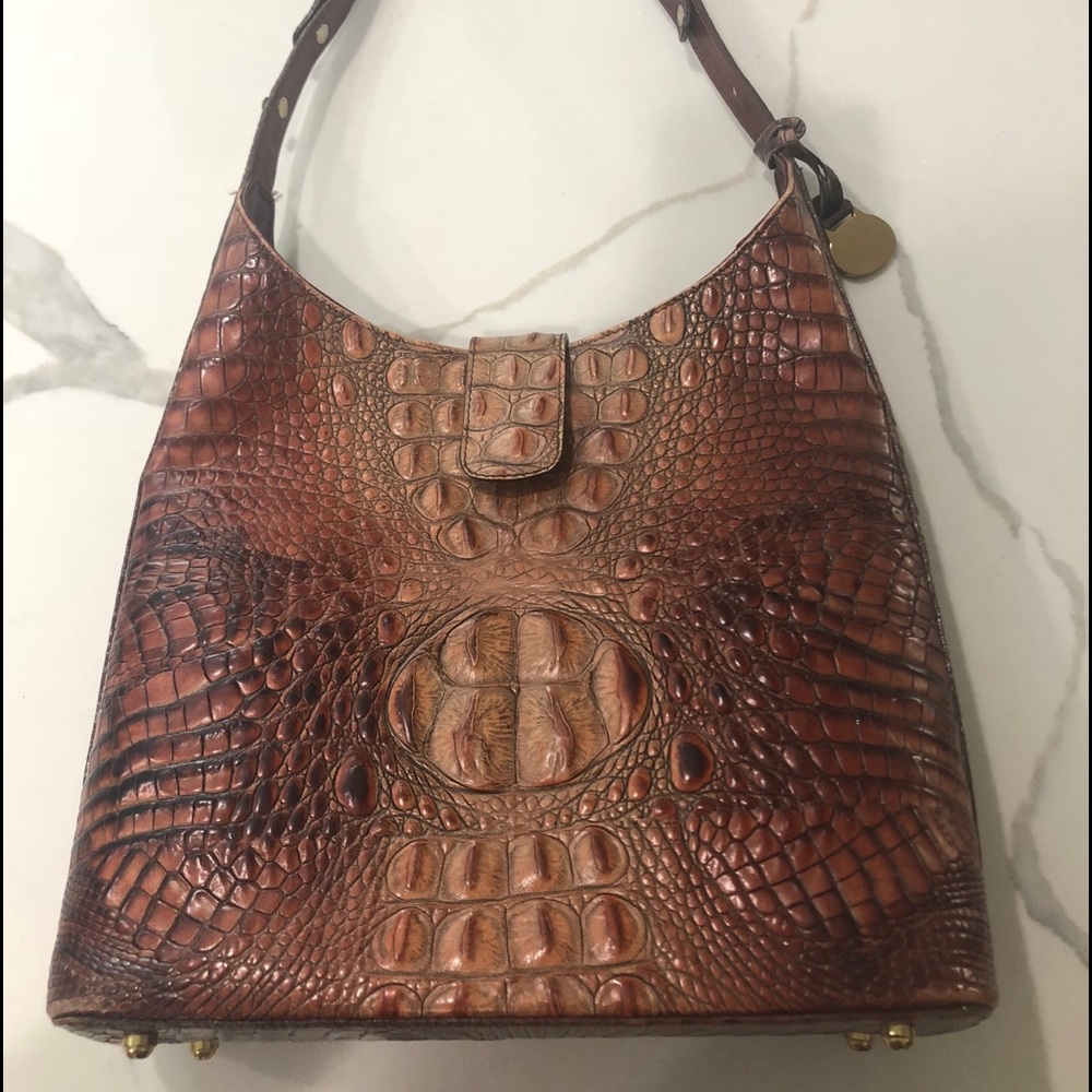 Brahmin brown embossed croc bag